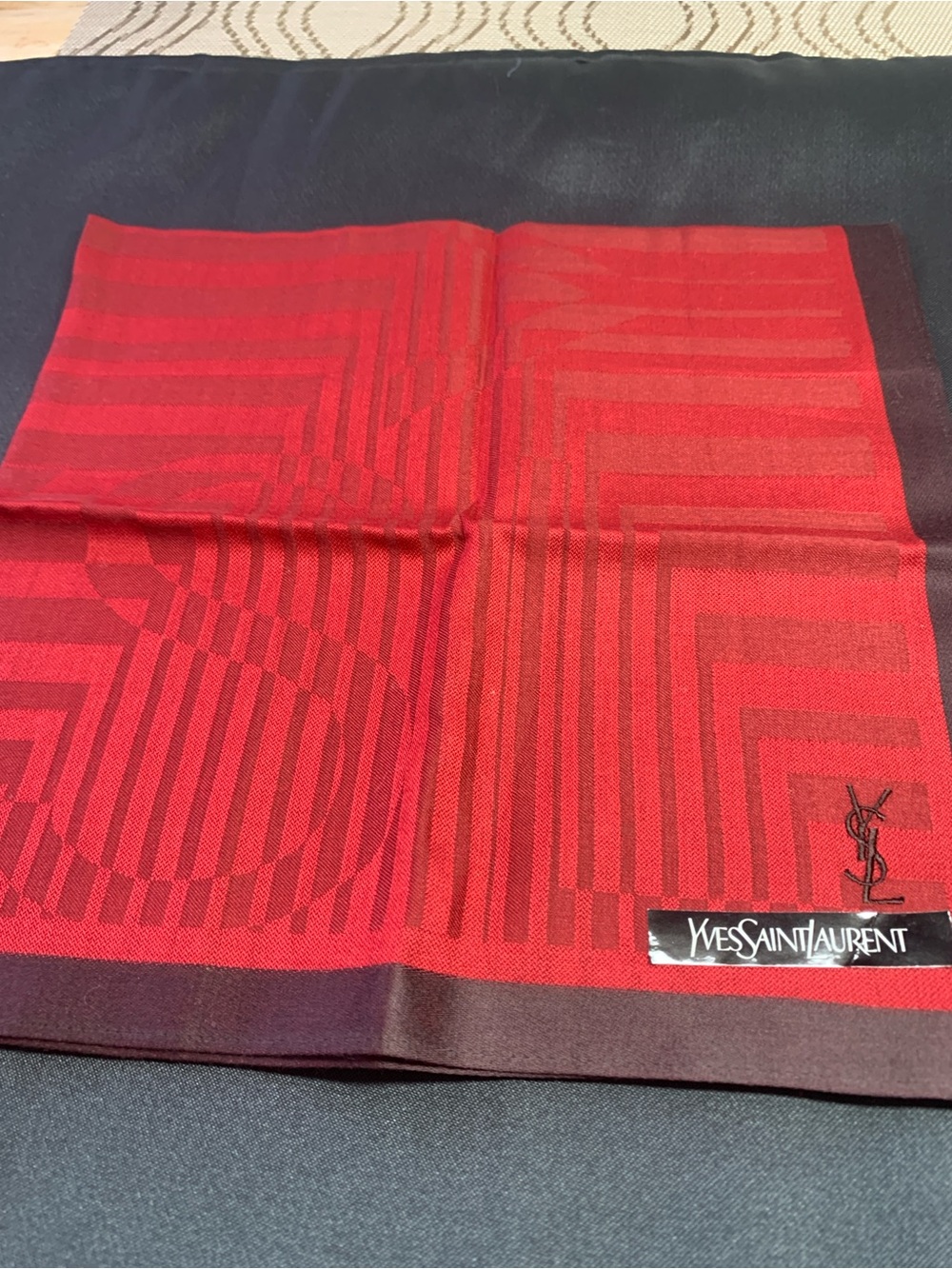 Yves Saint Laurent Red and Black Striped Cotton Handkerchief